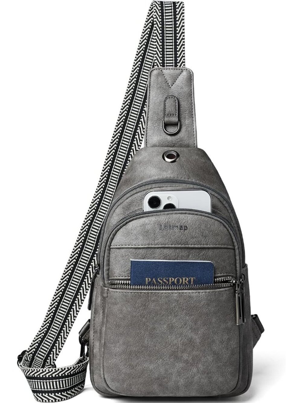 Women's Grey Leather Sling Bag Crossbody Shoulder Tote Fanny Pack Travel Bag